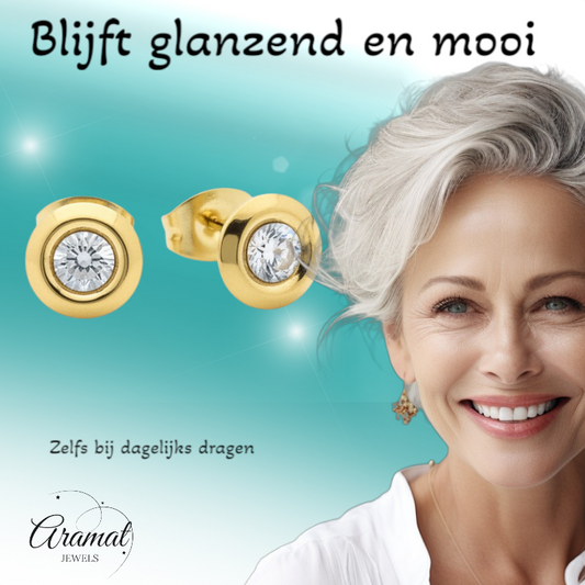 Boucles d'oreilles rondes pour femmes avec cristal - acier inoxydable
