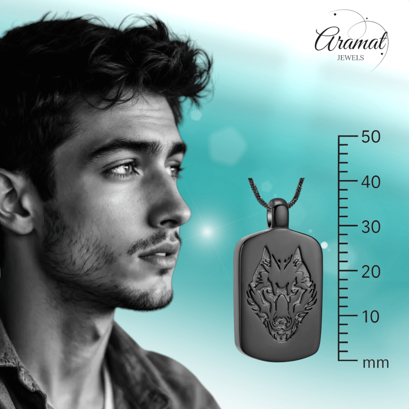 RVS Ashanger Rechthoek met Wolf - Zwart - hang1472 - IJD23037 - Gedenkhangers kopen# - 35mm - alles - ashangers