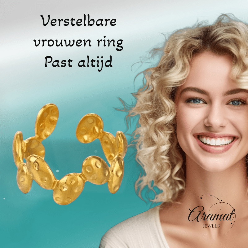 RVS Damesring Verstelbaar β Ovale Bewerkte Schakels β One Size - ring350 - 76748 - Ringen kopen# - Goudkleur - alles - boho