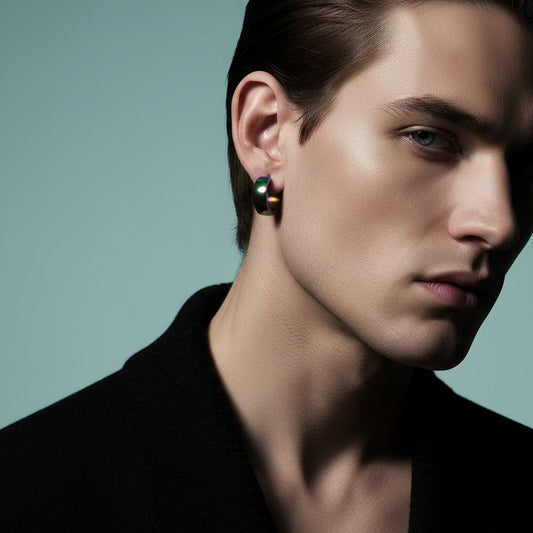 RVS Huggie Oorringen Glad Regenboogkleur 20mm - Unisex - Aramat Jewels - Oorringen - cadeautip