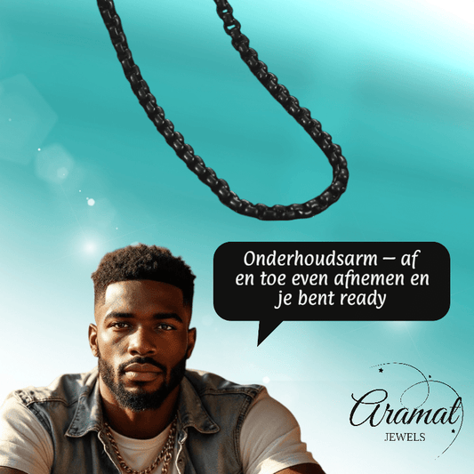 RVS Jasseron Ketting Zwart - Stoere Schakelketting Unisex - Aramat Jewels - Halskettingen - cadeautip