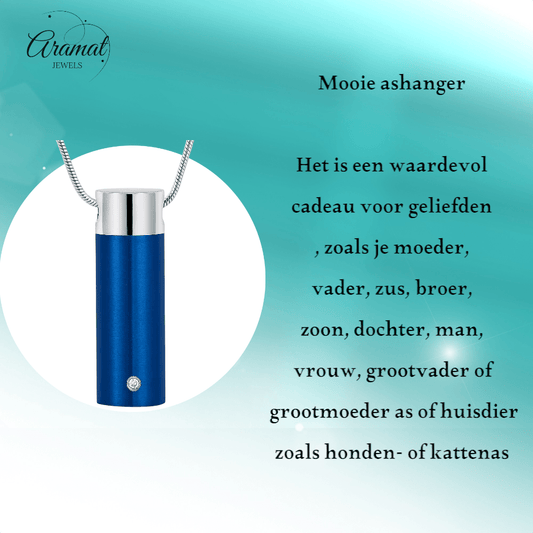 Stalen Blauwe Ashanger - met Betekenis - Aramat Jewels - Gedenkhangers - Rouwsieraad