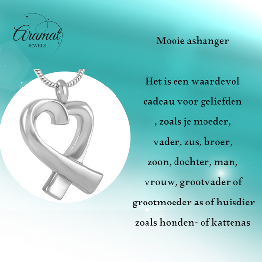 Pendentif en acier en forme de cœur ouvert contenant des cendres – bijou commémoratif