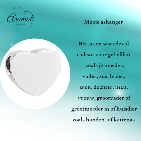 Pendentif cœur en frêne argenté – acier inoxydable 13 mm