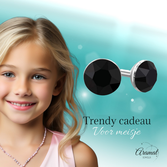 Boucles d'oreilles miniatures en cristal noir – 3 mm – Acier inoxydable