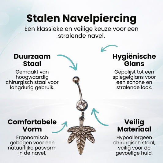 Stalen Navelpiercing met Weedblad Hanger