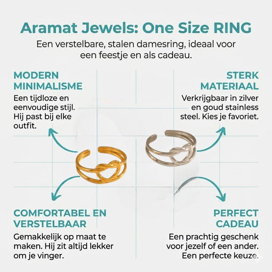Stalen verstelbare ring - geknoopt hartje - Aramat Jewels - Ringen - cadeautip