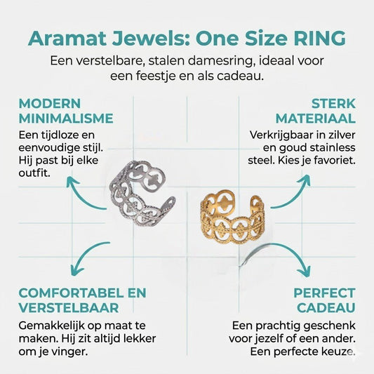 Stalen Verstelbare Ring - Polka Dot - 10mm Breed - Aramat Jewels - Ringen - cadeautip