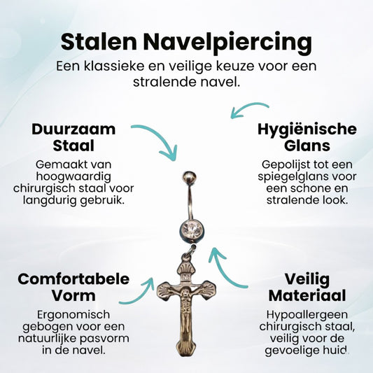 Stijlvolle Stalen Navelpiercing met Kruis Hanger