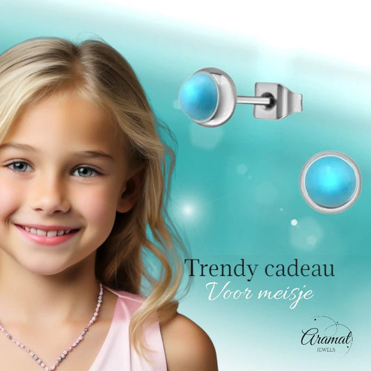 Turquoise Stalen Oorbellen – 5mm Zilverkleurig - oor1924 - 34482 - Oorbellen kopen# - 5mm - alles - blauw