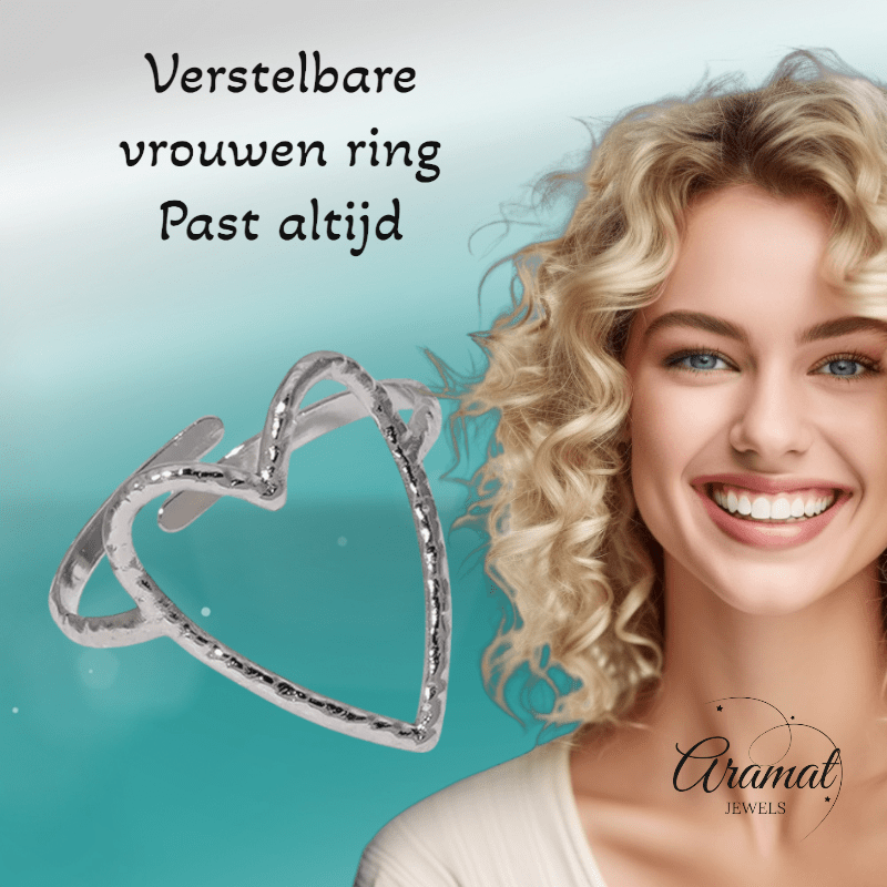 Verstelbare Ring met Groot Open Hart 19mm - Stainless Steel - ring354 - 73890 - Ringen kopen# - Zilverkleur - alles - boho