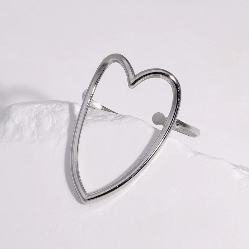 Verstelbare Ring met Groot Open Hart 26mm - Stainless Steel - ring355 - 73888 - Ringen kopen# - Zilverkleur - alles - boho