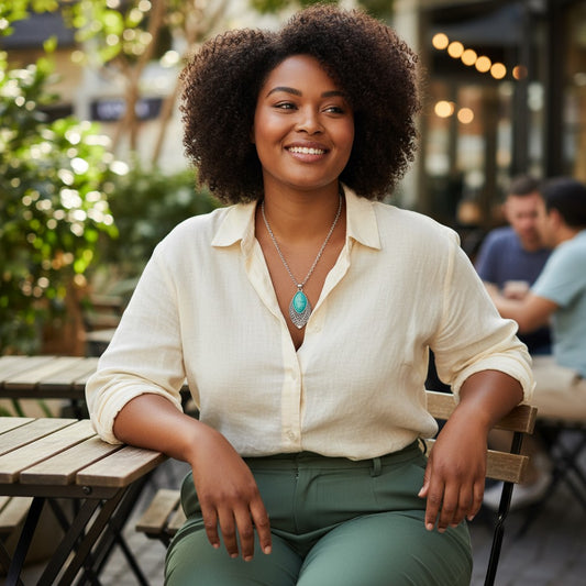 Magnifique collier bohème avec un pendentif ovale orné