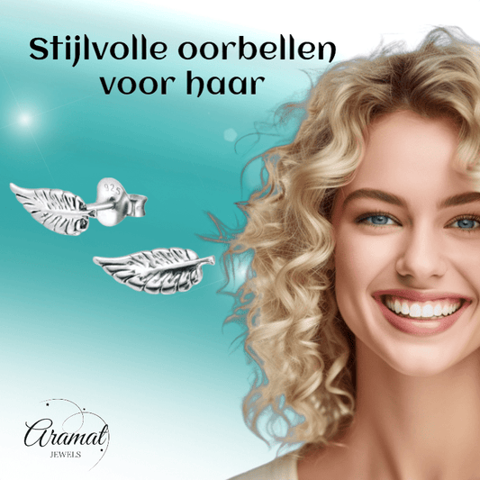 Zilveren Blaadje Oorbellen Antieklook – 11x4mm - Aramat Jewels - Oorbellen - cadeautip
