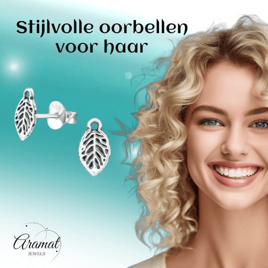 Zilveren Blaadje Oorbellen Antieklook – 9x5mm - Aramat Jewels - Oorbellen - cadeautip