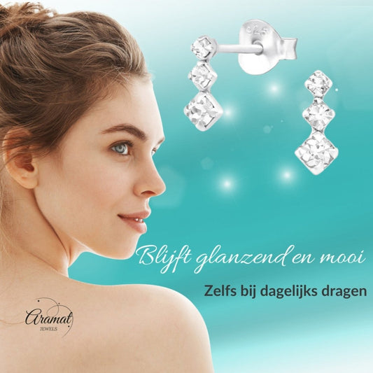 Zilveren Kinder Oorbellen met Kristal - Aramat Jewels - Oorbellen - cadeautip