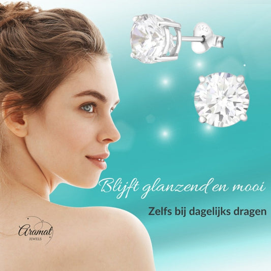 Zilveren Oorbellen met Rond Zirkonia’s - Aramat Jewels - Oorbellen - cadeautip