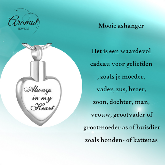 Pendentif cœur en frêne – Toujours dans mon cœur – couleur argent