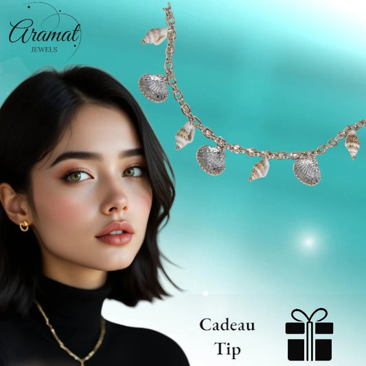 Zilverkleurige bedelketting met echte schelpen โ 40+5 cm - ket1184 - 513517 - Halskettingen kopen# - 40cm - alles - Bedelketting