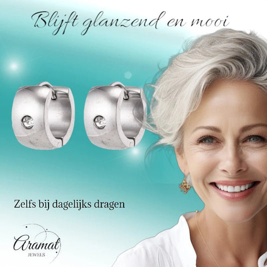 Zilverkleurige Stalen Oorringen - Met Zirkonia Steentje - oor5827 - se20009 - Oorringen kopen