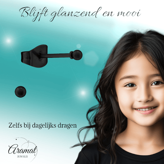 Zwarte Bolletjes Oorbellen 2mm - oor2722 - 13880 - Oorbellen kopen# - 2mm - alles - bolletjes