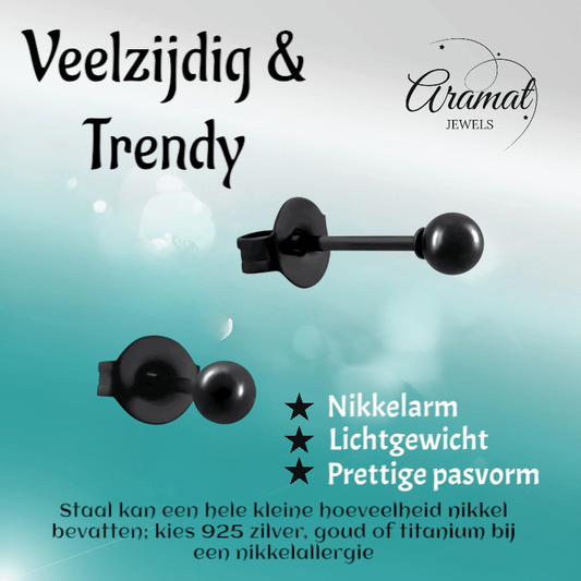 Zwarte Bolletjes Oorbellen 3mm - oor2723 - 13881 - Oorbellen kopen# - 3mm - alles - bolletjes