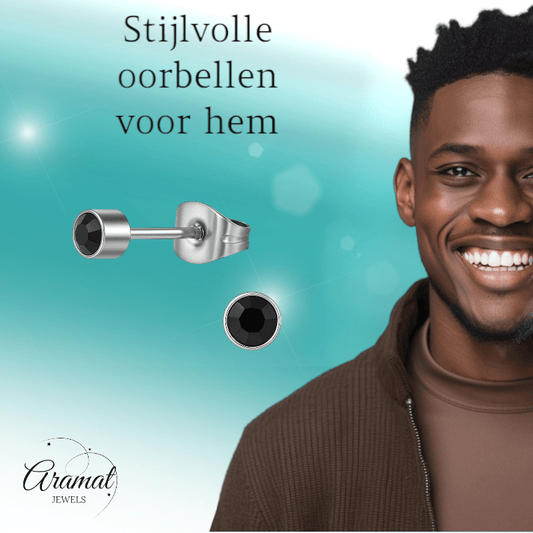Zwarte kristal oorstekers – 4mm zilver RVS - Aramat Jewels - Oorbellen - cadeautip