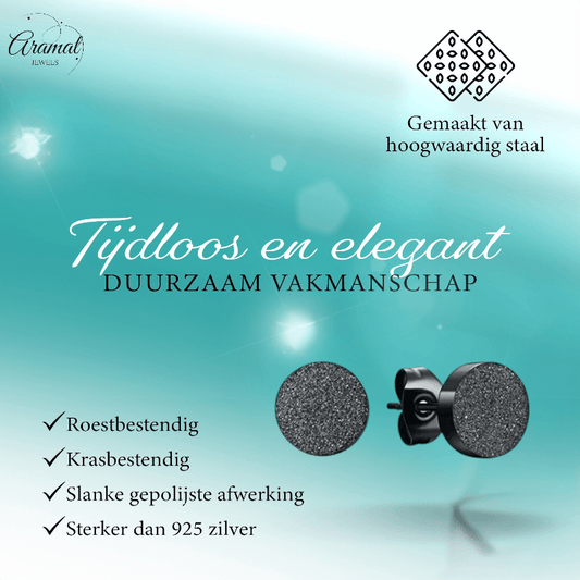 Zwarte Stalen Oorstekers Mat 8mm - Aramat Jewels - Oorbellen - cadeautip