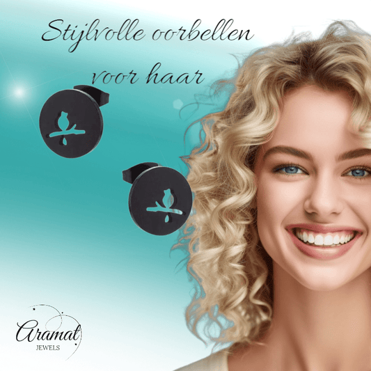 Zwarte Vogel Oorbellen RVS – 12mm – Dierenoorbellen voor Vrouwen - oor4210 - Oorbellen kopen# - 12mm - alles - cadeau