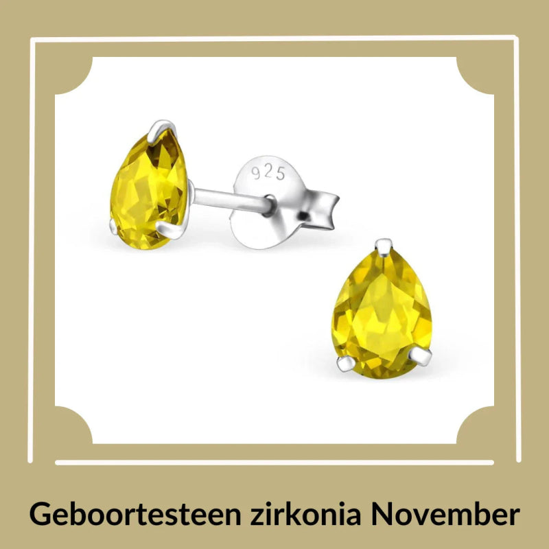 Geboortesteen zirkonia november oorbellen - geel - Aramat Jewels