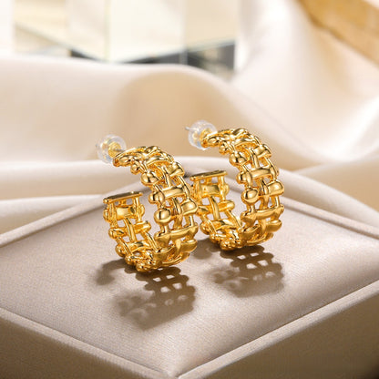 Goudkleurige Gevlochten Halve Oorringen 25x10mm