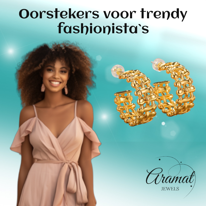 Goudkleurige Gevlochten Halve Oorringen 25x10mm