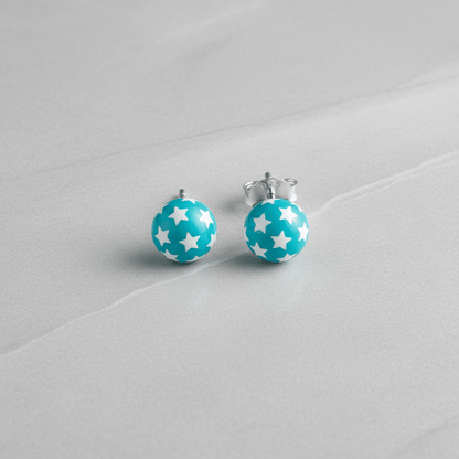 925 Sterling Zilveren Bolletjes Oorknopjes Blauw met Witte Sterretjes 6mm - Aramat Jewels - Oorbellen - cadeautip