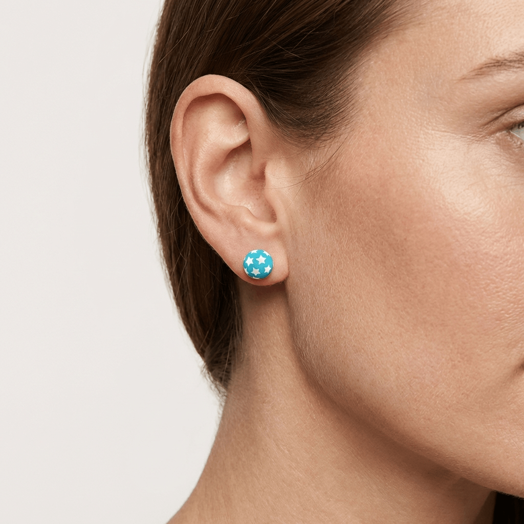 925 Sterling Zilveren Bolletjes Oorknopjes Blauw met Witte Sterretjes 6mm - Aramat Jewels - Oorbellen - cadeautip