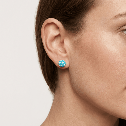 925 Sterling Zilveren Bolletjes Oorknopjes Blauw met Witte Sterretjes 6mm - Aramat Jewels - Oorbellen - cadeautip