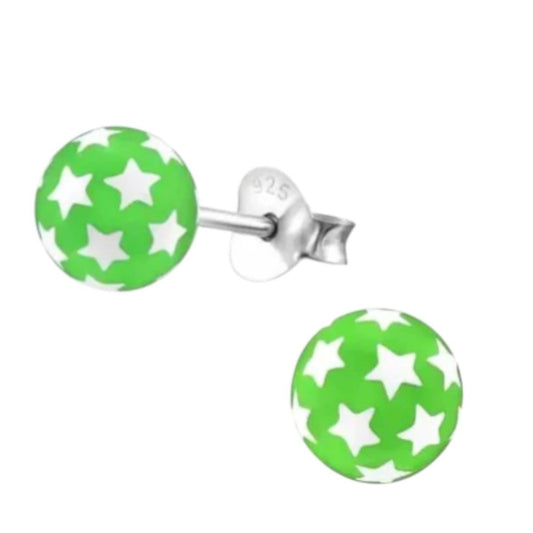 925 Sterling Zilveren Bolletjes Oorknopjes Groen met Witte Sterretjes 6mm - Aramat Jewels - Oorbellen - cadeautip