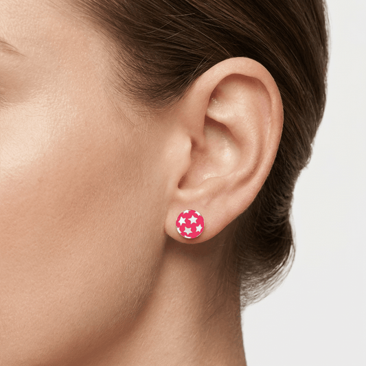 925 Sterling Zilveren Bolletjes Oorknopjes Roze met Witte Sterretjes 6mm - Aramat Jewels - Oorbellen - cadeautip