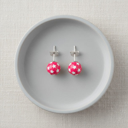 925 Sterling Zilveren Bolletjes Oorknopjes Roze met Witte Sterretjes 6mm - Aramat Jewels - Oorbellen - cadeautip