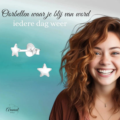 925 Sterling Zilveren Platte Sterretjes Oorknopjes 4mm - Aramat Jewels - Oorbellen - cadeautip