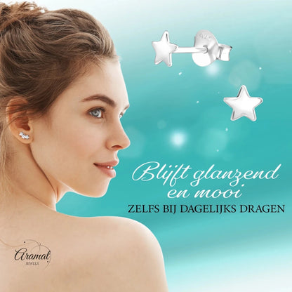 925 Sterling Zilveren Platte Sterretjes Oorknopjes 4mm - Aramat Jewels - Oorbellen - cadeautip