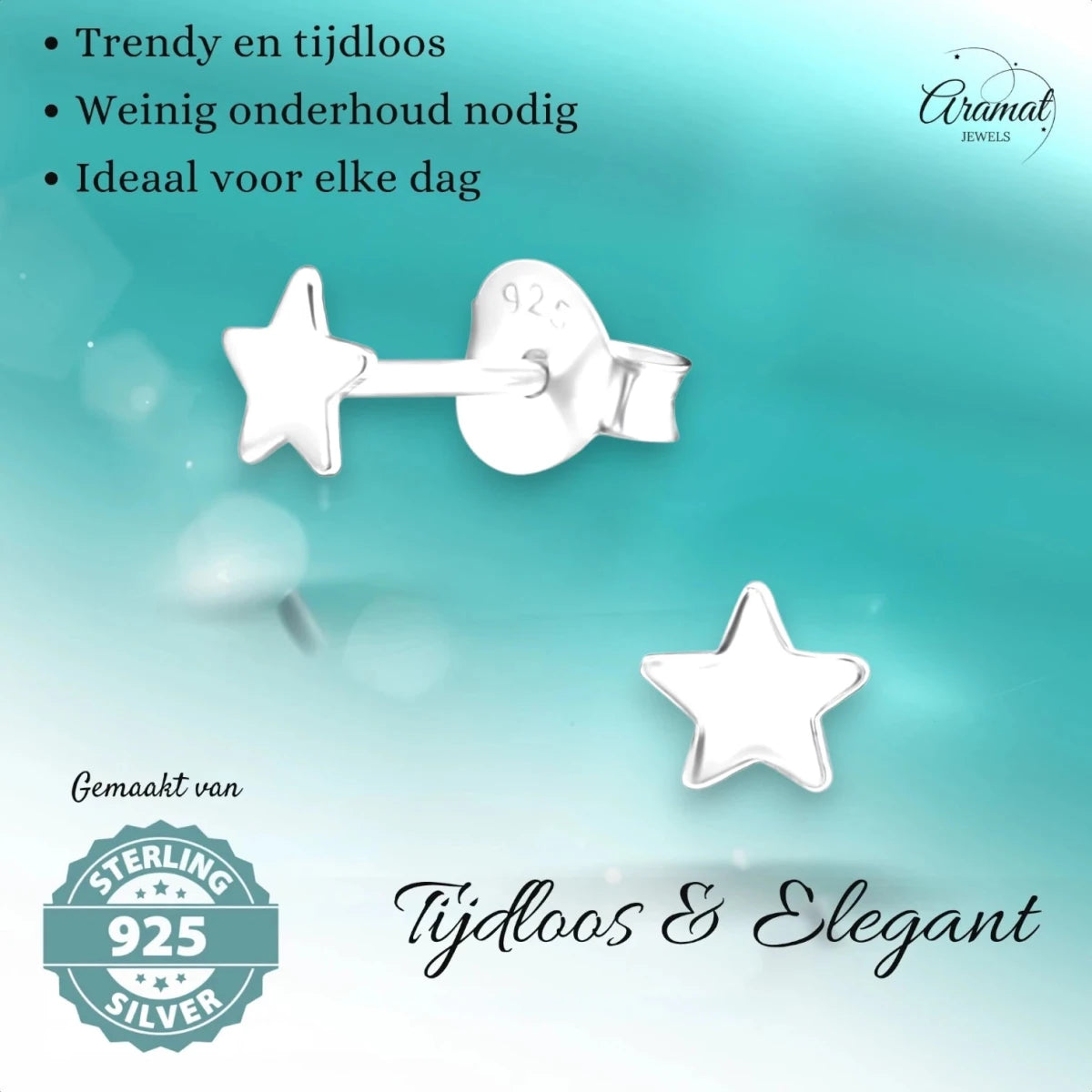 925 Sterling Zilveren Platte Sterretjes Oorknopjes 4mm - Aramat Jewels - Oorbellen - cadeautip