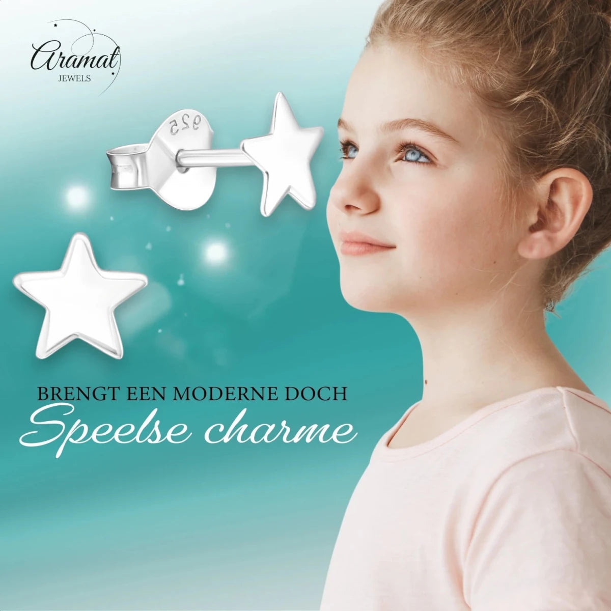 925 Sterling Zilveren Platte Sterretjes Oorknopjes 6mm - Aramat Jewels - Oorbellen - cadeautip