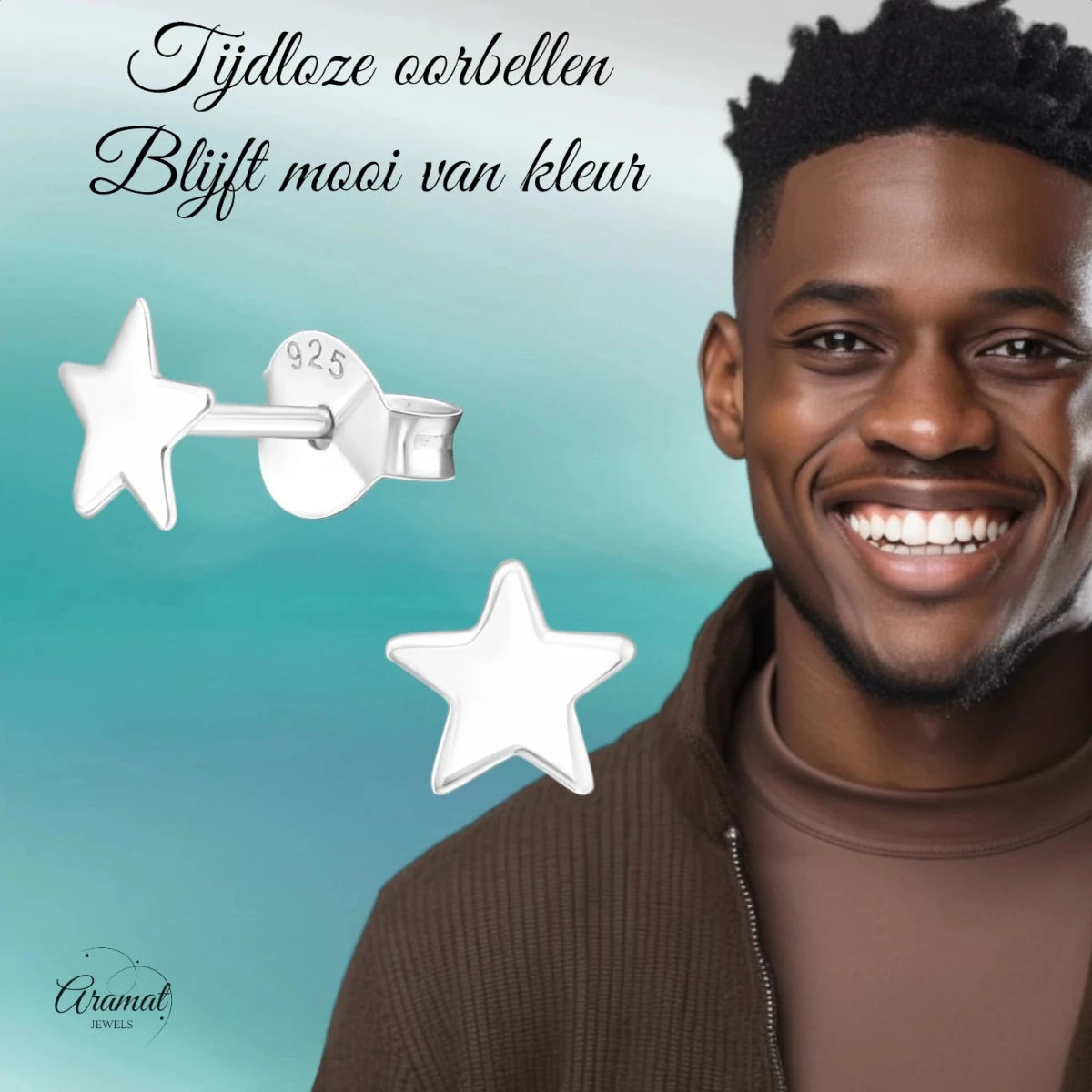 925 Sterling Zilveren Platte Sterretjes Oorknopjes 6mm - Aramat Jewels - Oorbellen - cadeautip