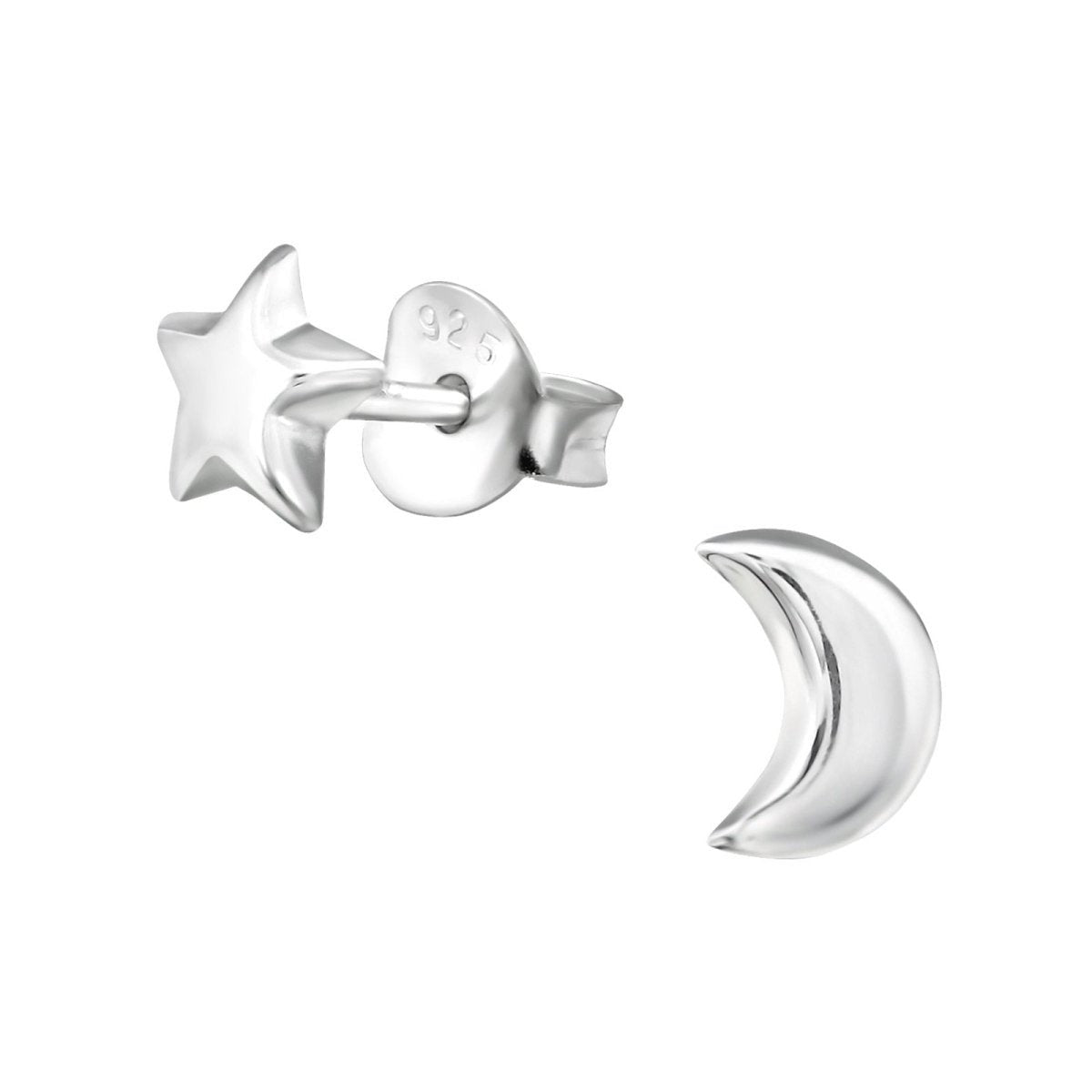 925 Sterling Zilveren Ster en Maan Oorknopjes 6x5mm - Aramat Jewels - Oorbellen - cadeautip
