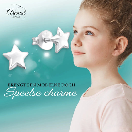 925 Sterling Zilveren Sterretjes Oorknopjes 6mm - Aramat Jewels - Oorbellen - cadeautip