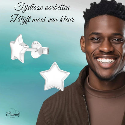925 Sterling Zilveren Sterretjes Oorknopjes 8mm – Hoogglans Gepolijst - Aramat Jewels - Oorbellen - cadeautip