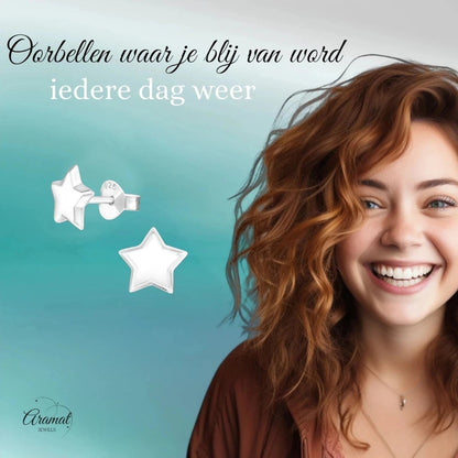 925 Sterling Zilveren Sterretjes Oorknopjes 8mm – Hoogglans Gepolijst - Aramat Jewels - Oorbellen - cadeautip