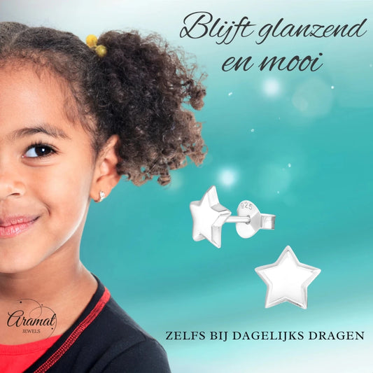 925 Sterling Zilveren Sterretjes Oorknopjes 8mm – Hoogglans Gepolijst - Aramat Jewels - Oorbellen - cadeautip