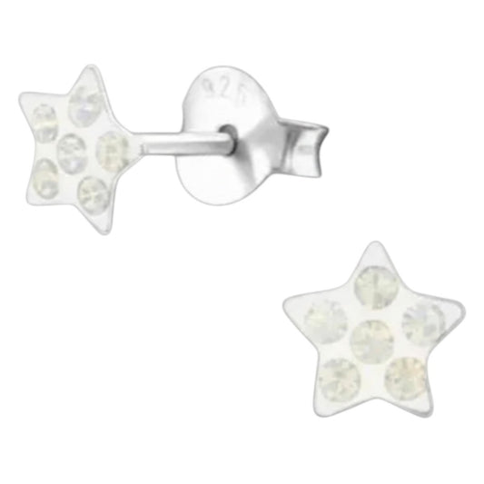 925 Sterling Zilveren Sterretjes Oorknopjes met Opaal Wit Kristal 5mm - Aramat Jewels - Oorbellen - cadeautip