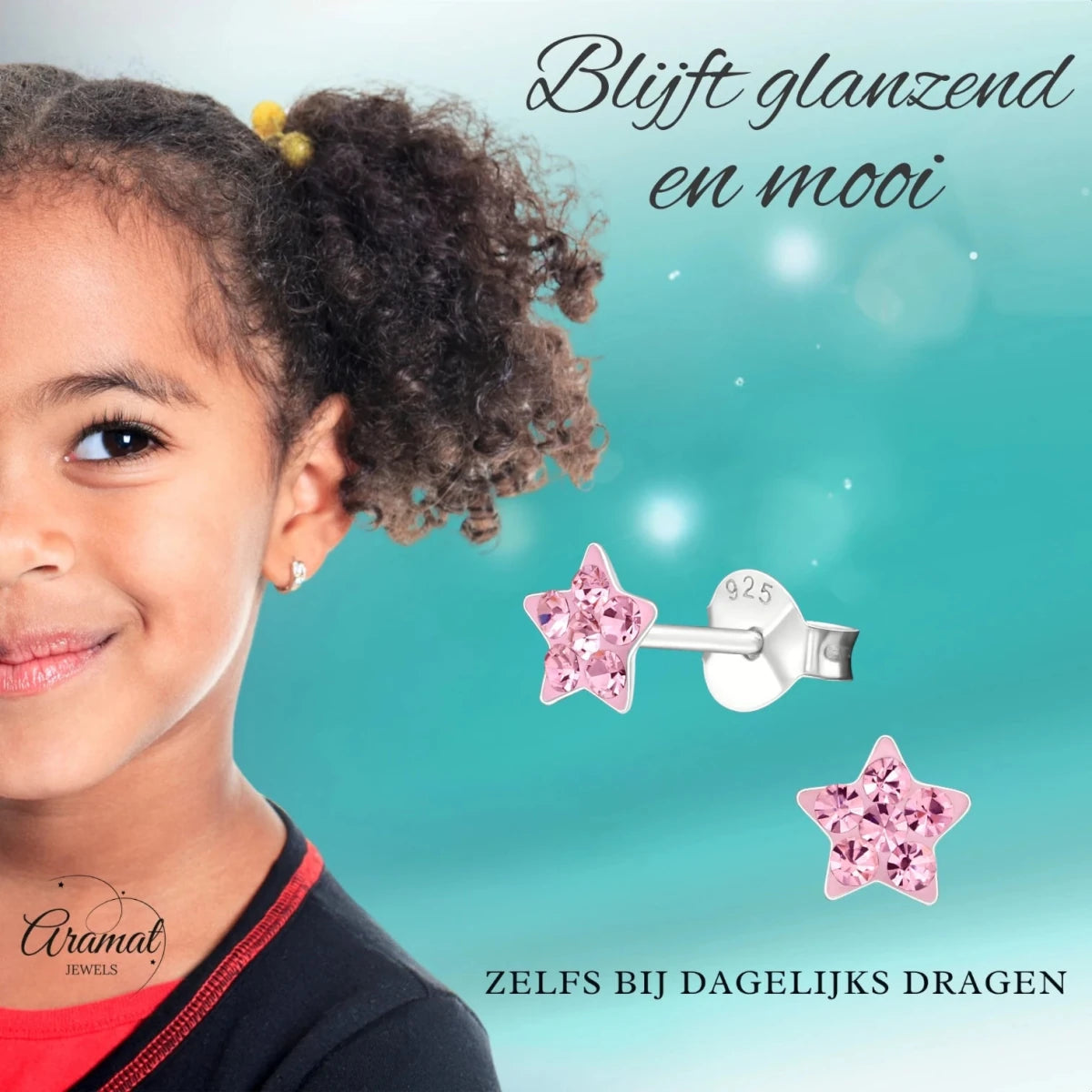 925 Sterling Zilveren Sterretjes Oorknopjes met Roze Kristal 5mm - Aramat Jewels - Oorbellen - cadeautip